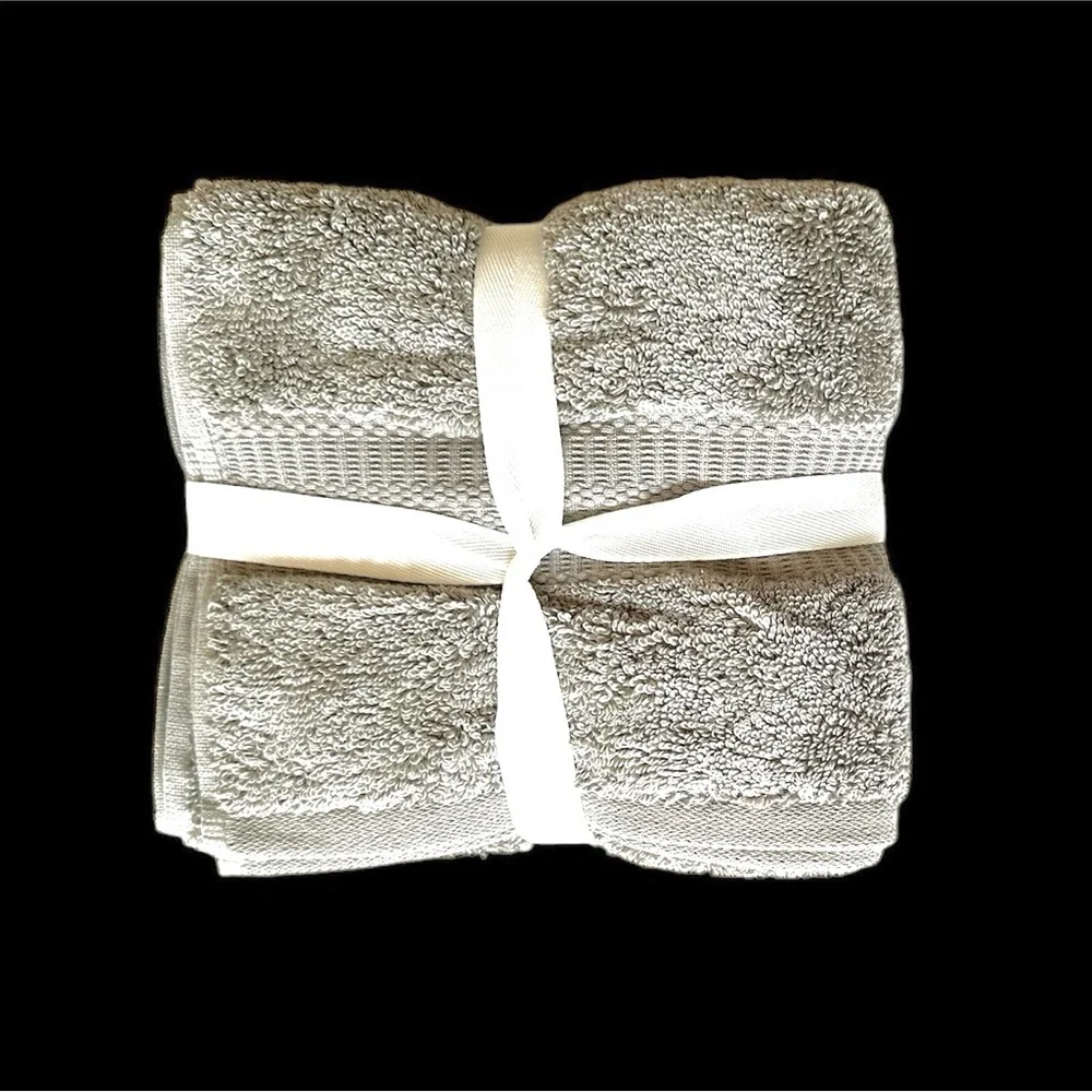 Tahari Home 2 Piece Hand Towels Set 100% Cotton Light Gray BRAND NEW WITH TAGS! - Picture 4 of 5